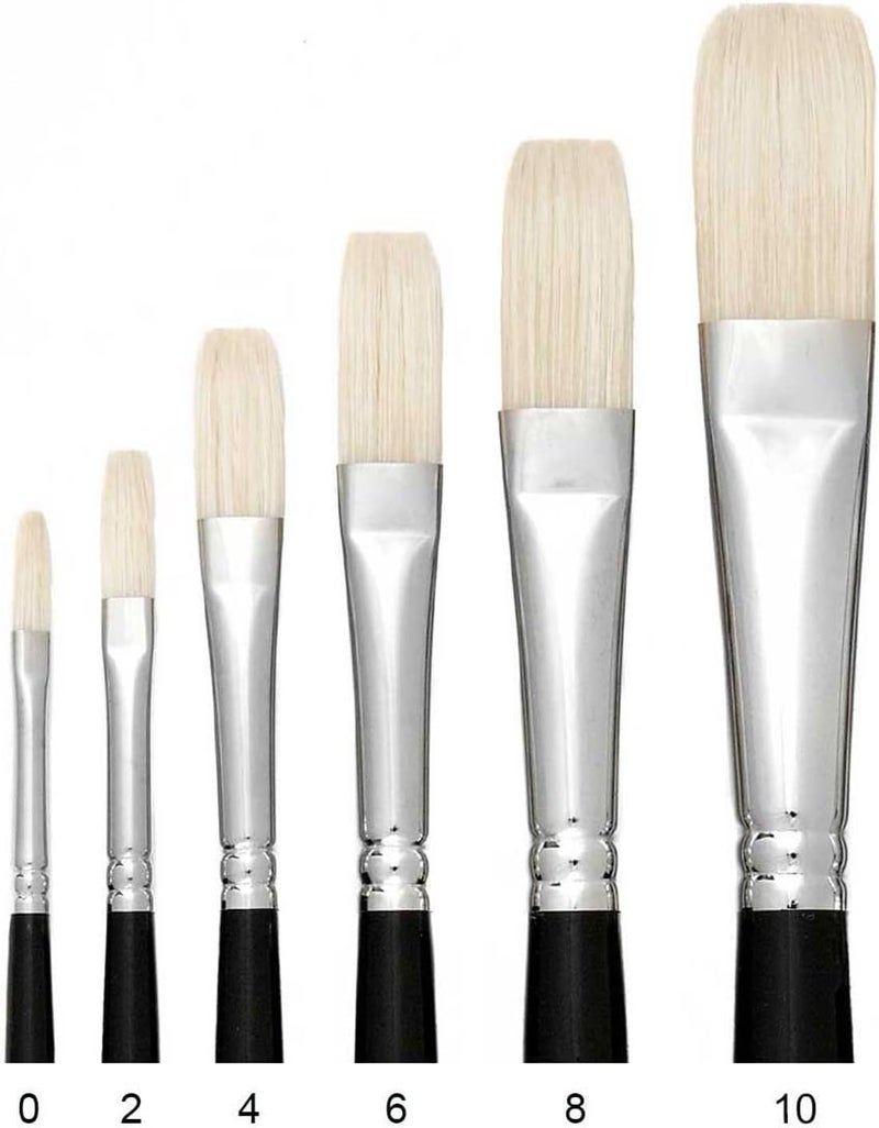 Hog Bristle Long Handle Artist Brushes for Oil Painting Long Flat - 400LF Series / 0-10